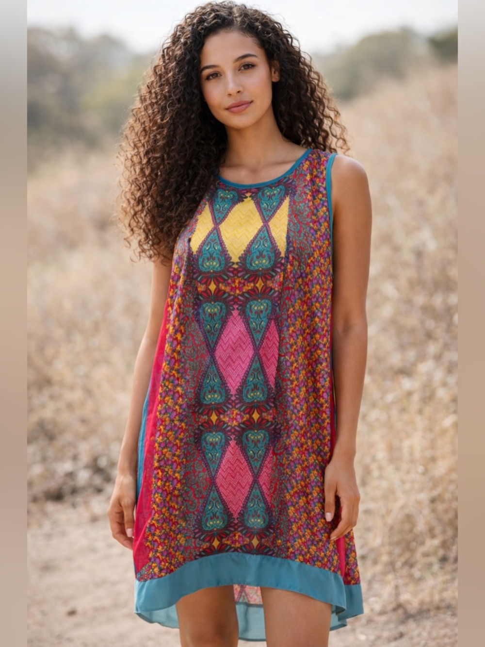 Vibrant Boho Hi-Low Mini Dress | Sheer Overlay | Statement Print ✨